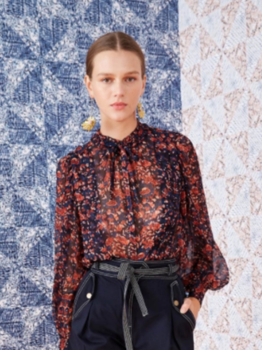 ULLA JOHNSON Edith Blouse in Cosmos Print Sheer size 2